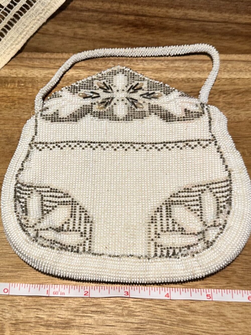 Art Deco White Beaded Purse 1950s 1960s Glass Bead Wedding Bag MCM Fancy - Picture 2 of 7